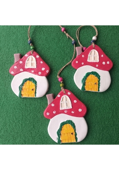 Cutemodels Mantar Ev Beyaz Duvar Süsü Ağaç Süsü Kapı Süsü 9x11 Cm
