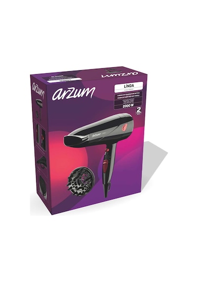 Arzum AR569 Linda Saç Kurutma Makinesi 2 Hız Ayarı, Soğuk Hava ve Difüzör, 2000W, Siyah