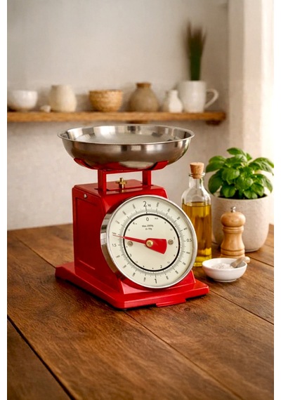 90 S Style Retro Analog Mutfak Terazisi 2 Kg Kapasiteli Mutfak Tartısı Kırmızı