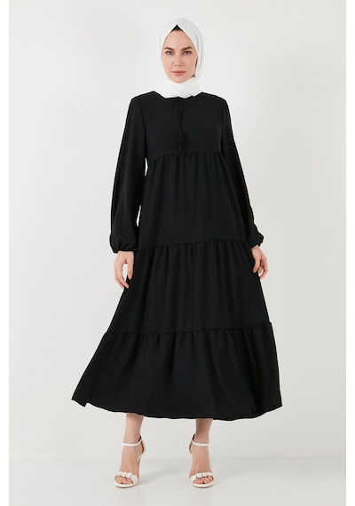 Lela Modest Regular Fit Dik Yaka Uzun Bayan Elbise 611El545 Siyah