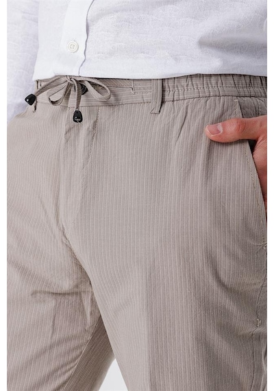 İmza Koyu Bej Çizgili Armürlü % 100 Pamuk Yan Cep Slim Fit Dar Kesim Casual Pantolon 1003230159-koyu Bej Koyu Bej