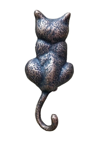 Antika Tarz Dekoratif Pirinç Kedi Sırt Kapı Tokmağı, Taktak - 160x65mm, Oksit Diğer