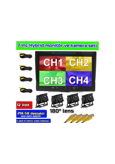 7'' Hybrid Dvr Ekran 4 Adet 180 Derece Balık Gözü Lens Geniş A...