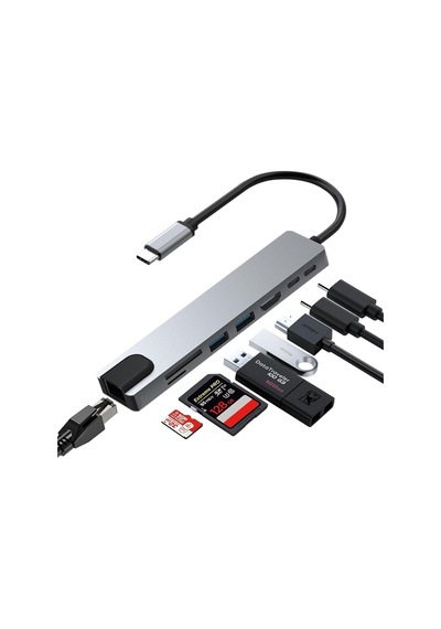 Cf55 Macbook Android Uyumlu Type-c To 2 Usb 3.0 4k Hdmı Ethernet Rj45 Pd Çevirici Hub Adaptör,