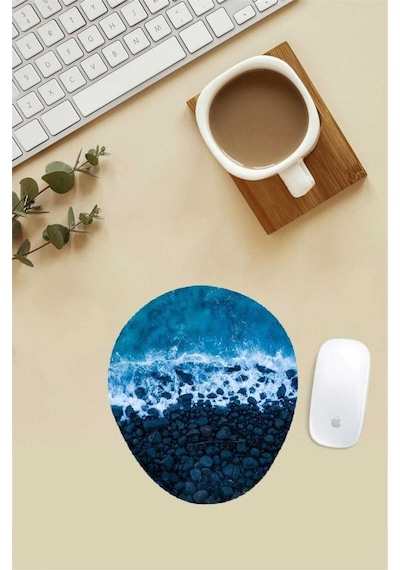 Dalga Ve Kayalıklar Desenli Bilek Destekli Mouse Pad Mousepad