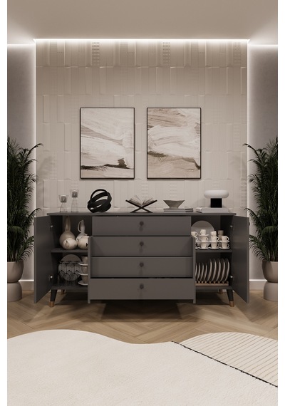 Asra Trend Lüks Konsol Tv Ünitesi %100 Mdf Salon Ve Yemek Odası Ünitesi Knsl04 Koyu Gri