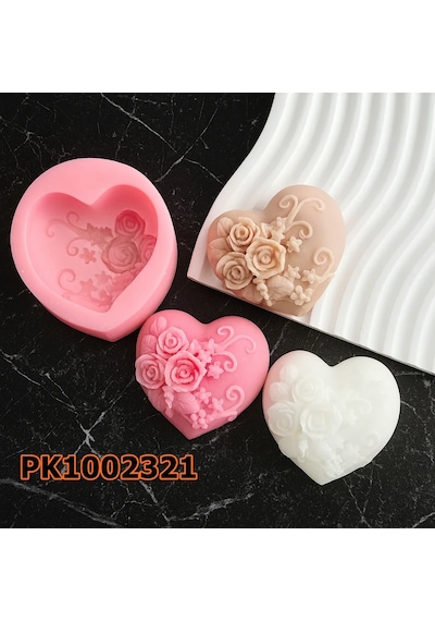 Pk1002321 - Silikon Kalıp Mum Kalıbı Güllü Kalp