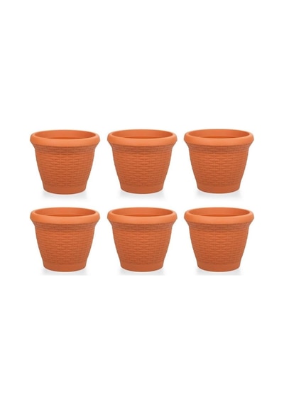 Omnipazar So-hs06 Plastik Hasır Desenli Saksı 42 Lt Kiremit 6 Adet