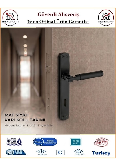 Trendhomm Parçalı Aynalı - Mat Siyah - İç Oda Kapı Kolu