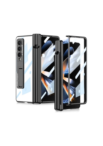 Samsung Galaxy Uyumlu Z Fold 4 Kılıf 360 Koruyuculu Standlı Kalem Bölmeli Kapak