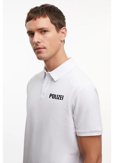 Barlashive Erkek Polo Yaka Düğmeli Tişört Pike Baskılı T-shirt - Beyaz Çok Renkli