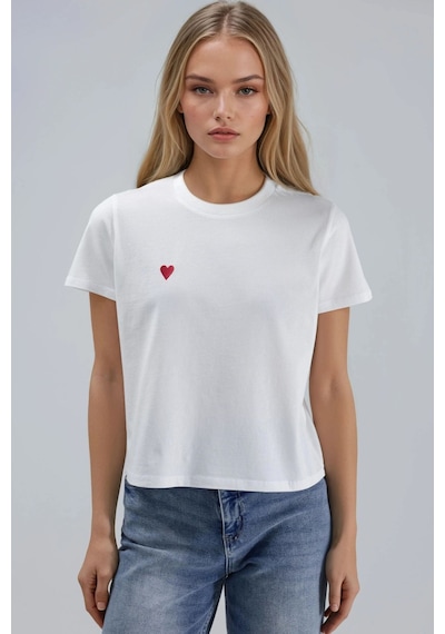 Hiccup Nakışlı Bisiklet Yaka Kısa Kollu %100 Pamuk T-shirt Beyaz