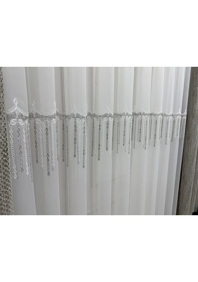 Nivemeshome 2571 V -105 Reina Gümüş 1/2,5 Pileli Bambu Tül Perde Gümüş