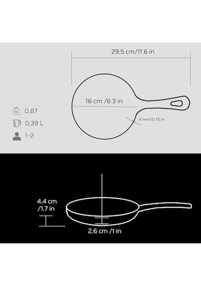 Döküm Mini Yuvarlak Saplı Çap 16 Tava Siyah