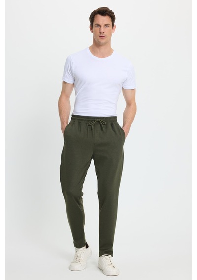 Tudors Erkek Regular Fit Klasik Kesim Beli Lastikli Bağcıklı Koyu Haki Jogger Pantolon-41773 Koyu Yeşil