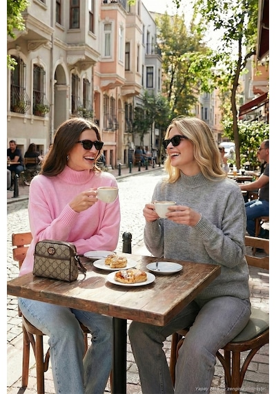Lela Oversize Fit Balıkçı Yaka Yumuşak Dokulu 2'Li Paket Triko Bayan Kazak 680Kz00469S2 Şeker Pembe-Açık Gri