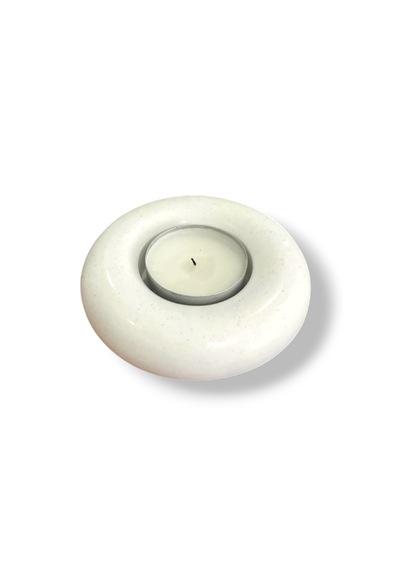 El Yapımı Minimal Tealight Mumluktaş Tozu Dekoratif Mumluk Modern Ev Dekoru Beyaz