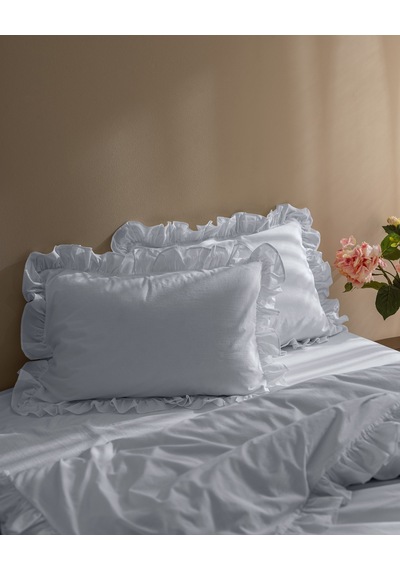 Madame Coco Obernai Tek Kişilik %100 Pamuk Fırfırlı Düz Yıkamalı Nevresim Takımı - Mavi 8684427198353 Mavi