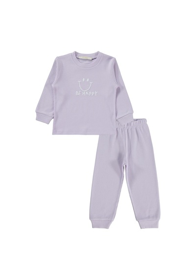 Minidamla Gülen Yüz Baskılı 1-7 Yaş Pijama Takımı - Lila