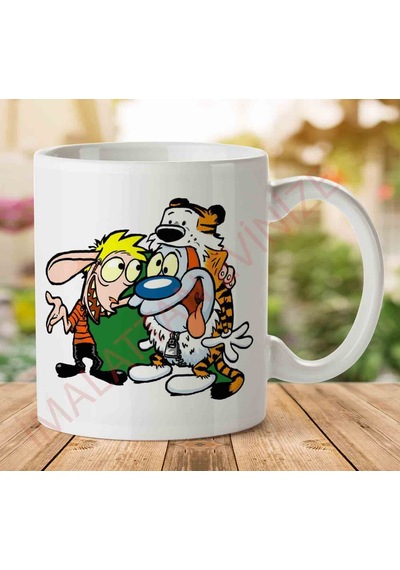 1-1887 Ren And Stimpy Calvin And Hobbes Costumesjpeg İki Tarafı Baskılı Kupa Bardak.jpg