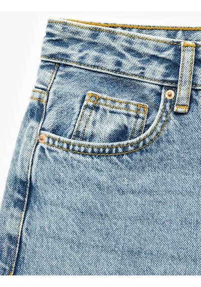 Koton Pamuklu Düğmeli Cepli Normal Bel Crop Geniş Paça Jean Pantolon - Wide Leg Jean Açık İndigo 5sal40020md Açık İndigo