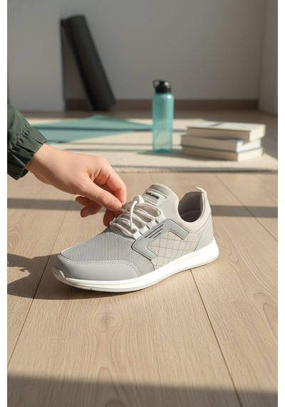 Enoch Erkek Lastikli Günlük Spor Ayakkabı Kapitone Desenli Sneaker Ofis Ve Yürüyüş Modeli Gri