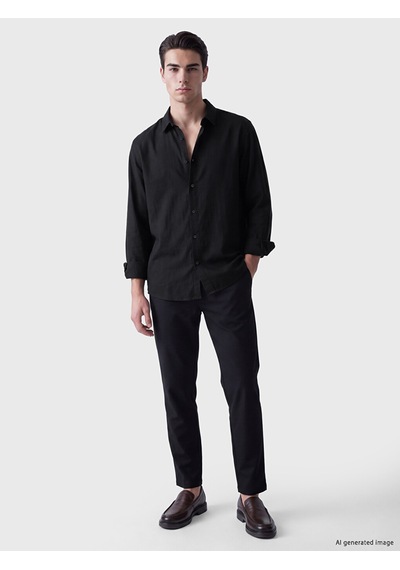 Lcw Eco Siyah Regular Fit Keten Görünümlü Erkek Gömlek
