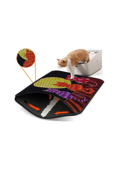 Renkli Desenli Elekli Kedi Tuvalet Önü Paspası 45 X 60 Cm Siyah - 834018920