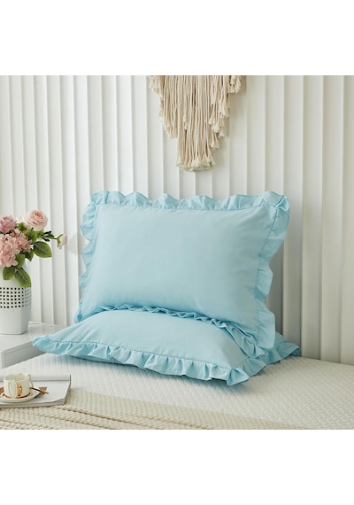 Maki Home Yüzde Yüz Pamuklu Açık Mavi Fırfırlı İki Adet 50x70 Yas