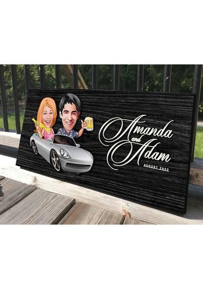 Bk Gift Kişiye Özel Sevgililer Karikatürlü Antik Siyah Ebony Ahşap Tabela-53, Dekoratif Tabela, Rustik Ev Dekorasyonu, Duvar Dekoru