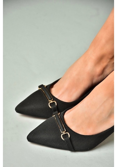Fox Shoes U676037404 Siyah Kumaş Kalın Topuklu Kadın Ayakkabı Siyah