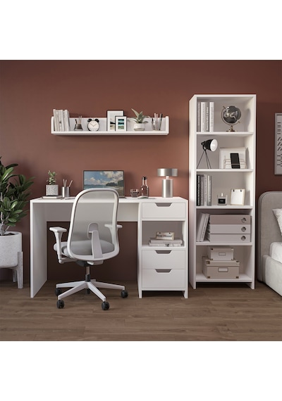 Trio Kitaplıklı Çalışma Masası Beyaz