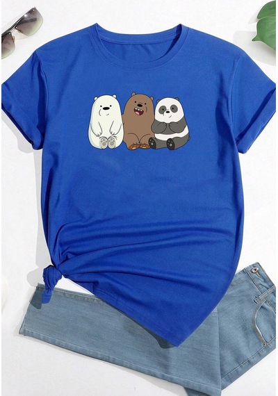 Flood Of Style Unisex Kafadar Ayılar Tasarım Tshirt Mavi