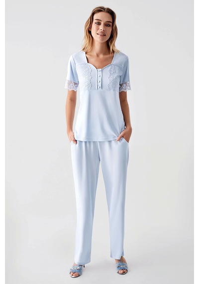 Kocabey 321 Kadın Sabahlıklı Pijama Takımı Mavi