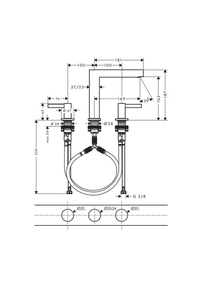 Hansgrohe Finoris 3 Delikli Lavabo Bataryası 160 Krom - 76034000 Gri