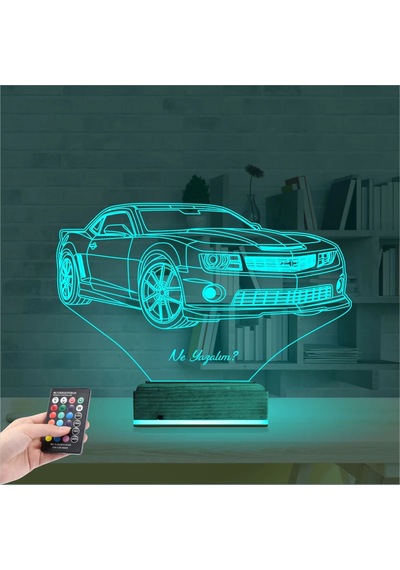 Luvivia Spor Araba Camaro Kişiye Özel 3d Lamba - Masa Gece Lambası Şeffaf