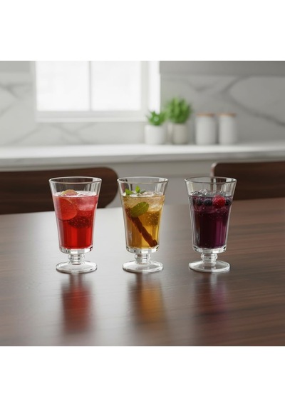 6'li Cam Kahve Yanı Su Bardağı Seti - 125 Ml Ayaklı, Şeffaf Ve Kristal Kesim Desenli Nostaljik Kadeh Takımı Çok Renkli