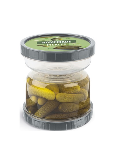 Kum Saati Zeytin & Turşu Saklama Kabı Süzgeçli Şeffaf - Çevir Sakla & Çevir Ye Koyu Gri