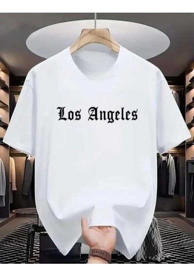 Kozia Outdoors Malkoçbey Los Angeles Baskılı Oversize Unisex Basic O Yaka T-şhirt Beyaz Beyaz