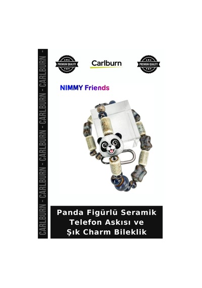 Panda Figürlü Seramik Telefon Askısı Ve Şık Charm Bileklik Çantaya Takılan Farklı Model Zincirli Süs