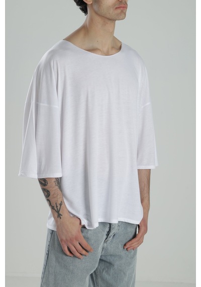Cocopelli Fakir Kol Beyaz Oversize Viscon T-shirt Coc2269 Beyaz