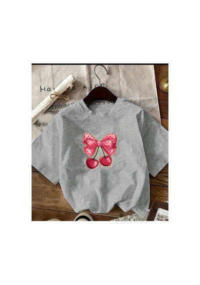 Herkesemoda Baskılı Basic T-shirt Gri