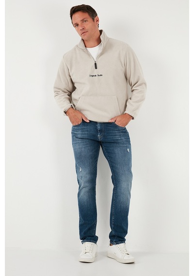 Buratti Regular Fit Yarım Fermuarlı Dik Yaka Yumuşak Dokulu Erkek Sweat 59060661 Kum