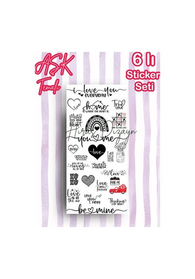 6’lı Aşk ve Sevgililer Günü Sticker Seti Ajanda Scrapbook Dekoratif Etiket