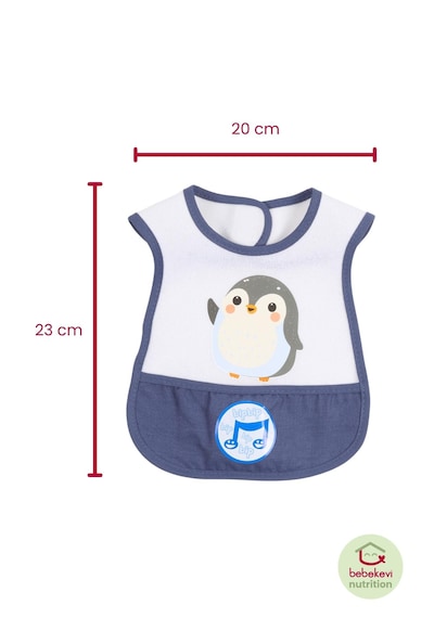 Düdüklü Cepli Sıvama Mama Önlüğü - Minik Penguen Bebek Önlüğü Koyu Mavi