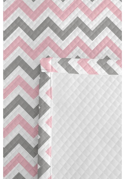 Evimde Bambaşka Geometrik Zigzag Pembe Kız Çocuk Pike Takımı-gri Beyaz Pastel Bebek Odası Yatak Örtüsü-160x220  CM
