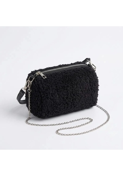 Zennamoda Siyah Peluş Kadın Omuz Ve El Çantası 18x12 Cm Zincir Askılı Yumuşak Dokulu Mini Çanta Çok Renkli