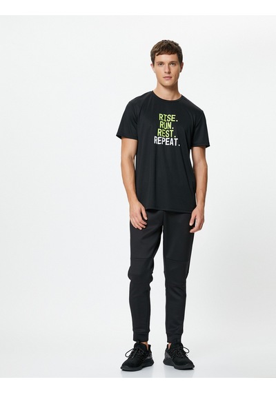 Koton Spor Tişört Slogan Baskılı Reglan Kollu Bisiklet Yaka Siyah 4wam10015nk Siyah