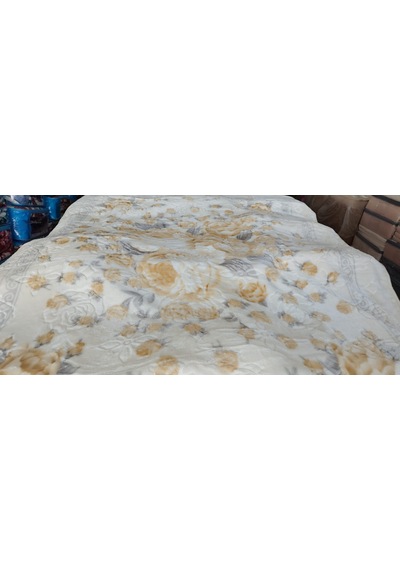 Aslan Desenli /çift Kişilik/ Lüx Battaniye/ 3 Kg / Modern / Şık / Çeyizlik Beyaz - Sarı