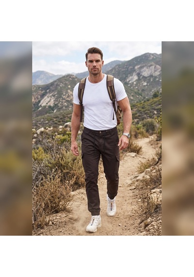 Deepsea Erkek Slim Fit Likralı Koyu Kahve Kargo Jogger Pantolon İpli Bel Lastikli Paça 1601569